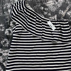 J. Crew Blue Striped One Shoulder Ruffled Top